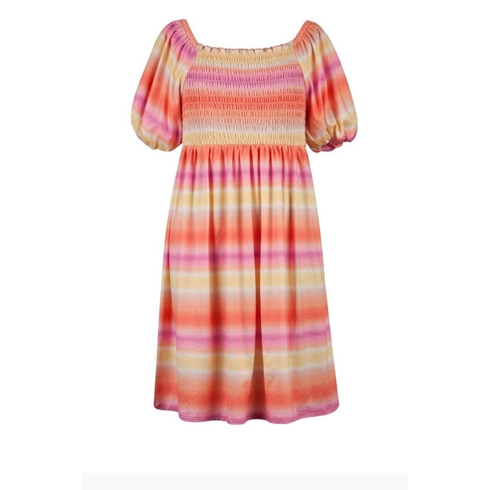 Lots of Love By Speechless Girls Puff Sleeve Smocked Printed Dress, Size 10